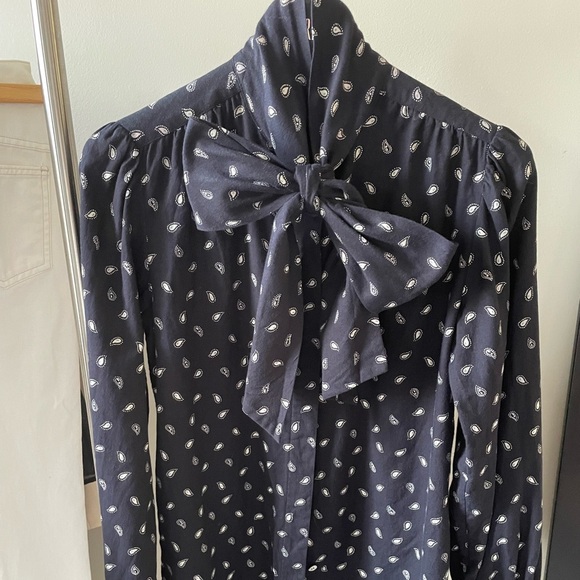 Ports Vintage Lg Sleeve Paisley Cotton + Wool Blouse Navy White Gray Sz 6 - Picture 4 of 12